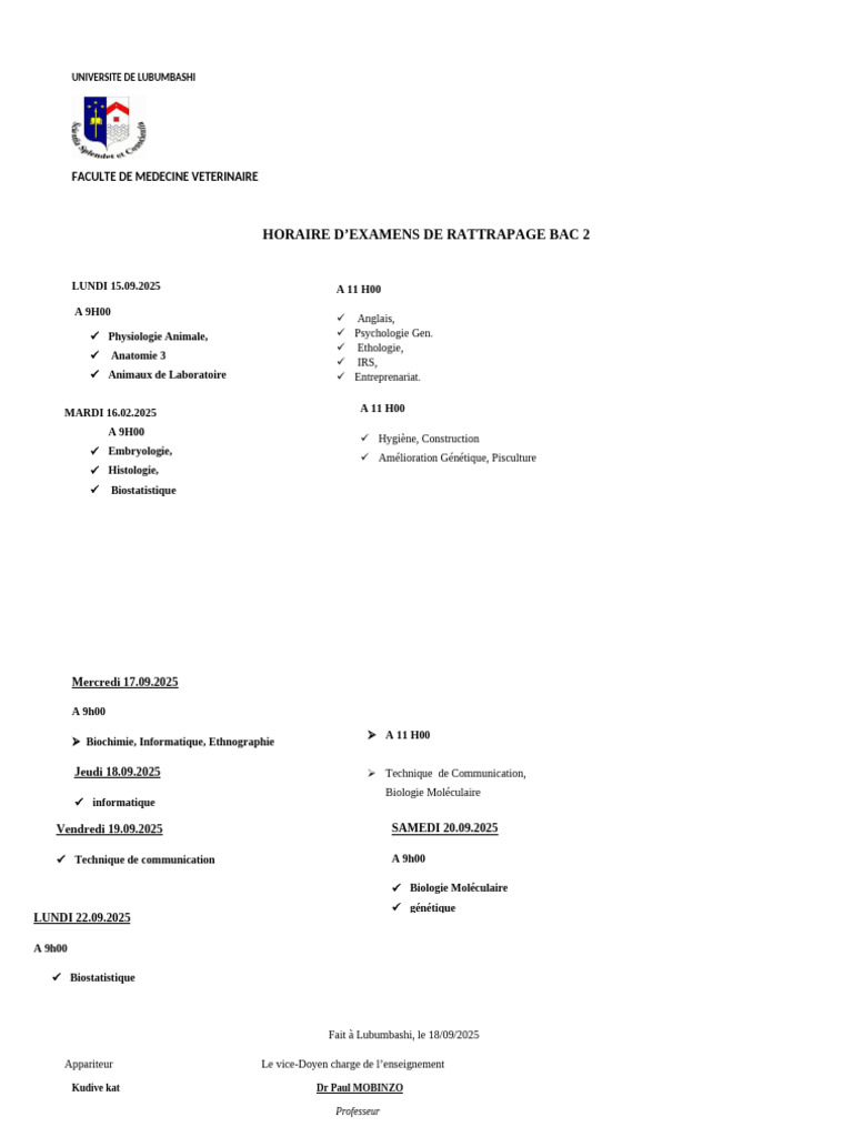 Horaire Examens Rattrapage Bac 2 Médecine | PDF