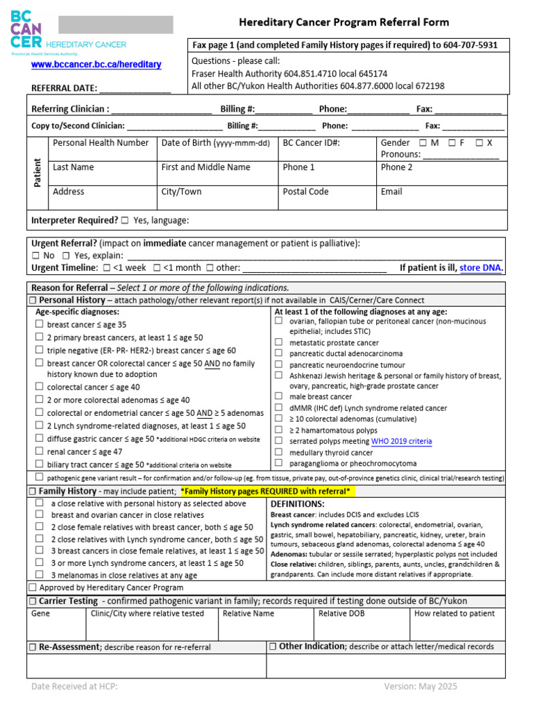 Hereditary Cancer Program Referral Form | PDF | Health Care | Medicine