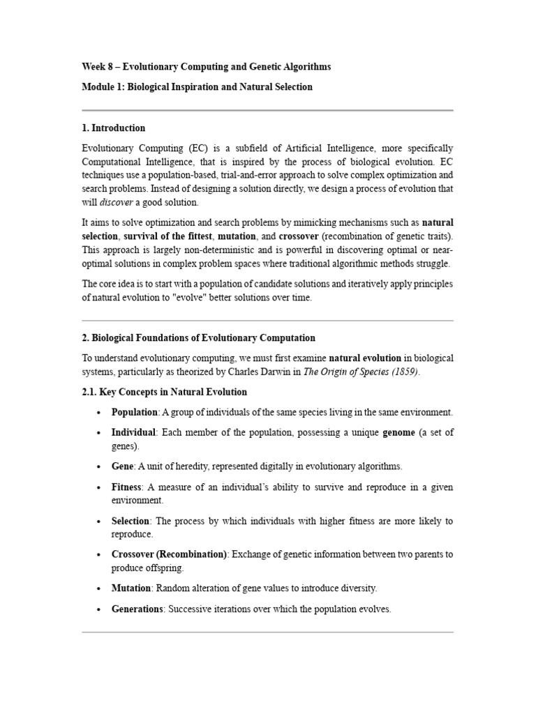 Week 8 - Evolutionary Computing and Genetic Algorithms | PDF ...