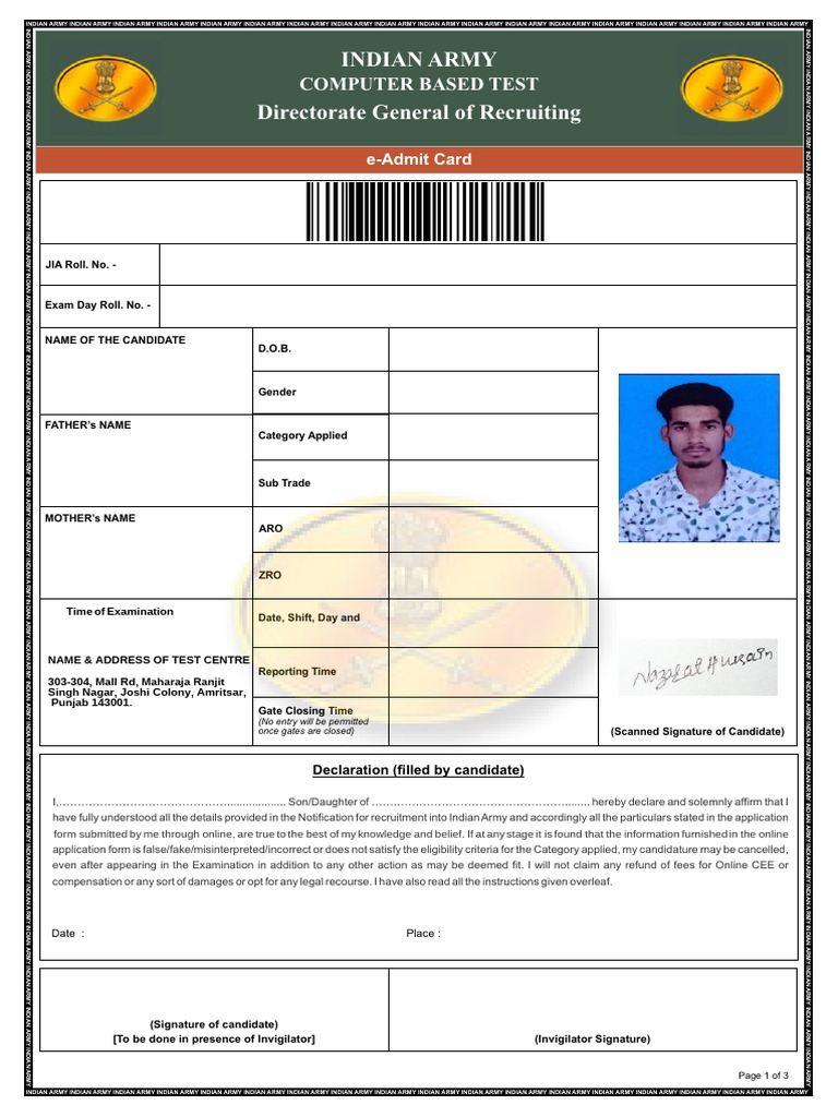 Admit Card Agniveer | PDF | Identity Document