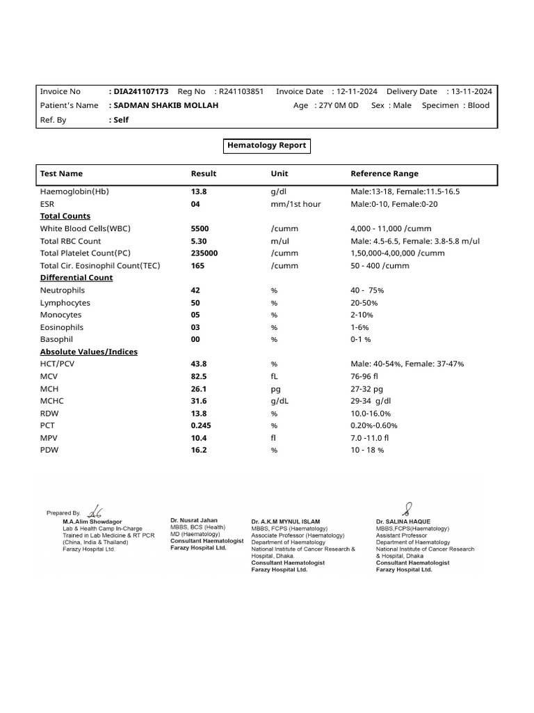 DIA241107173_HematologyReport(1) | PDF