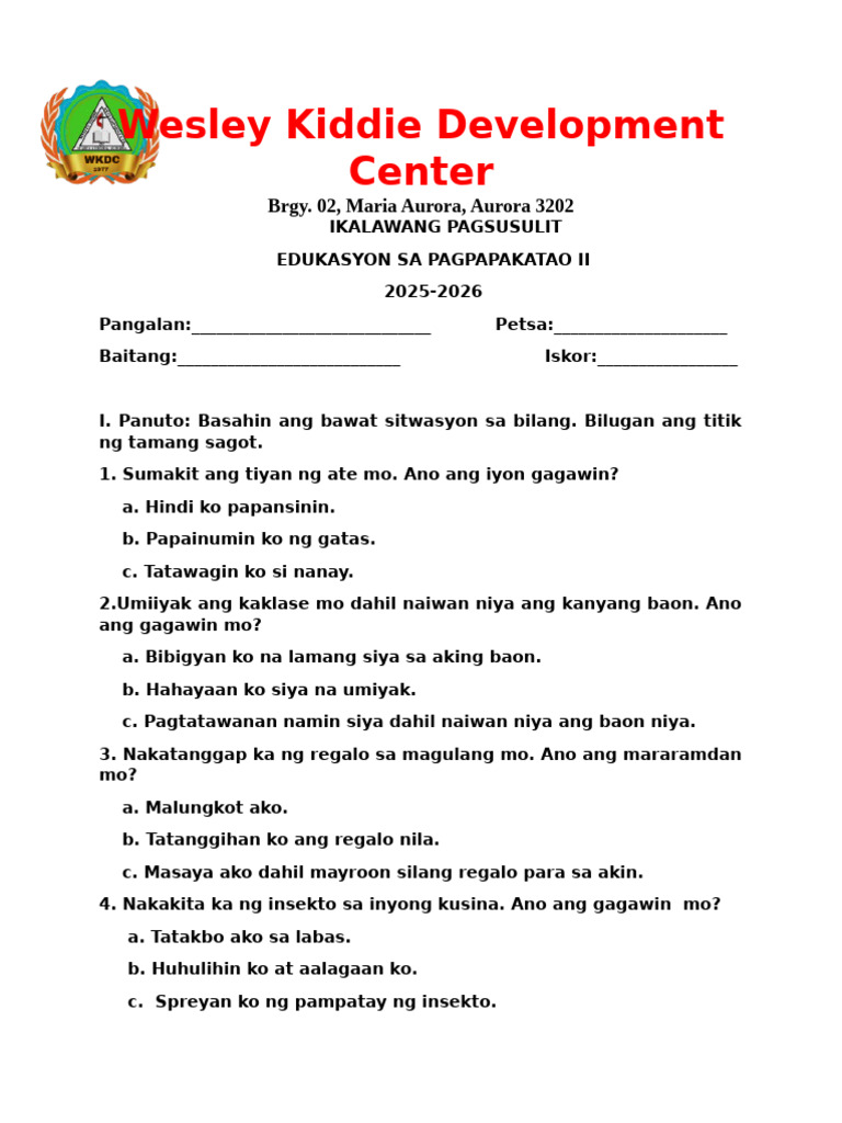 Grade 2 Second Quarter Examination | PDF