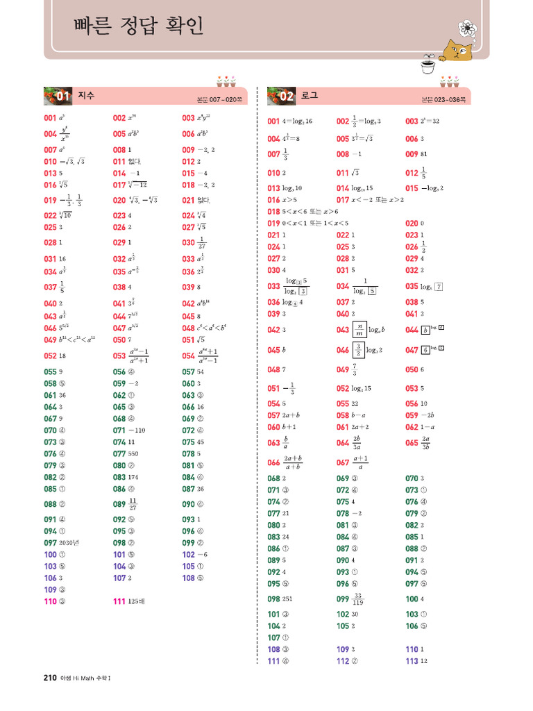 아샘+Hi+Math+ +수학Ⅰ+ +빠른+정답 | PDF