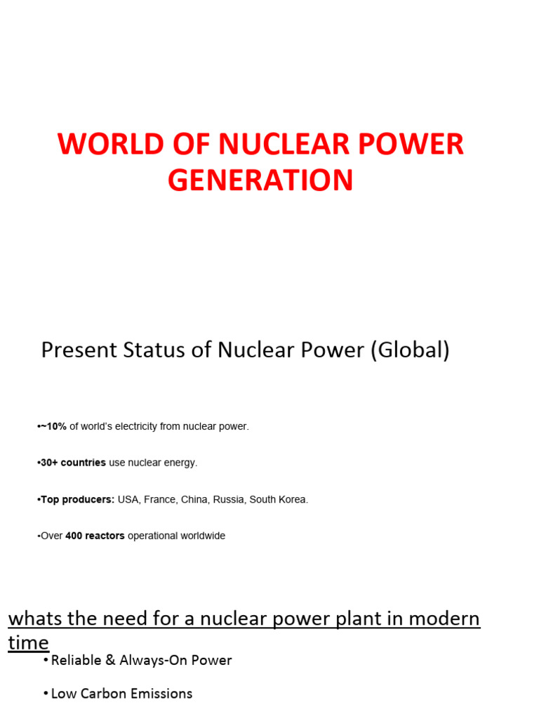 World of Nuclear Poer Generation | PDF | Pressurized Water Reactor ...