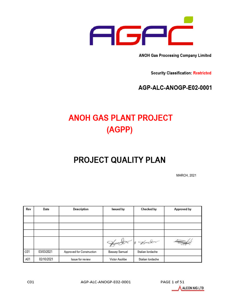 Agp Alc Anogp E02 0001 c01 Project Quality Plan | PDF | Quality ...