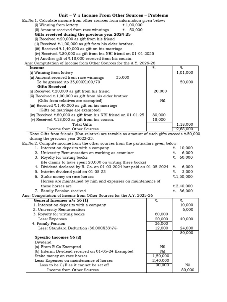 Income from Other Sources Computation Guide | PDF | Dividend ...