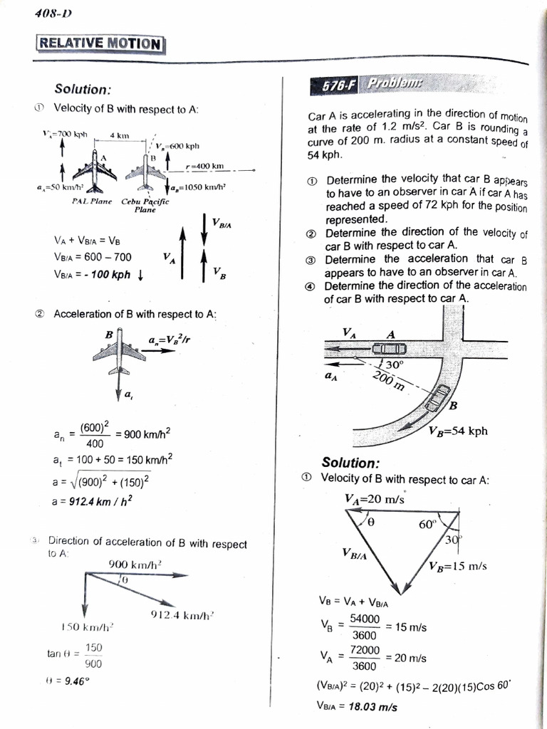 Relative Motion Analysis of Cars and Planes | PDF | Acceleration | Velocity