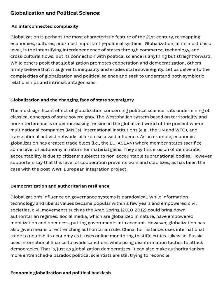 Globalization and Political Science | PDF | Globalization | Neoliberalism