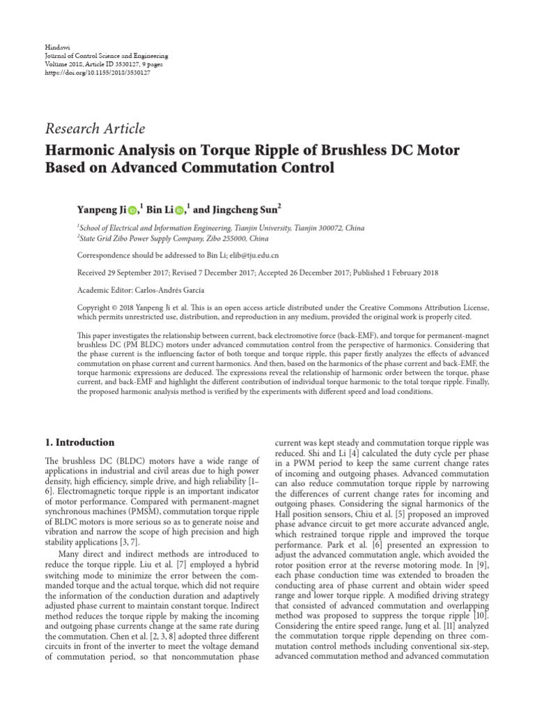 Harmonic Analysis On Torque Ripple of Brushless DC | PDF | Electric ...