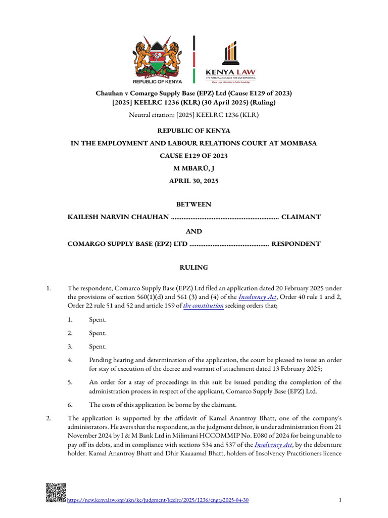 Chauhan v Comargo Supply Base Ruling | PDF | Bankruptcy | Justice