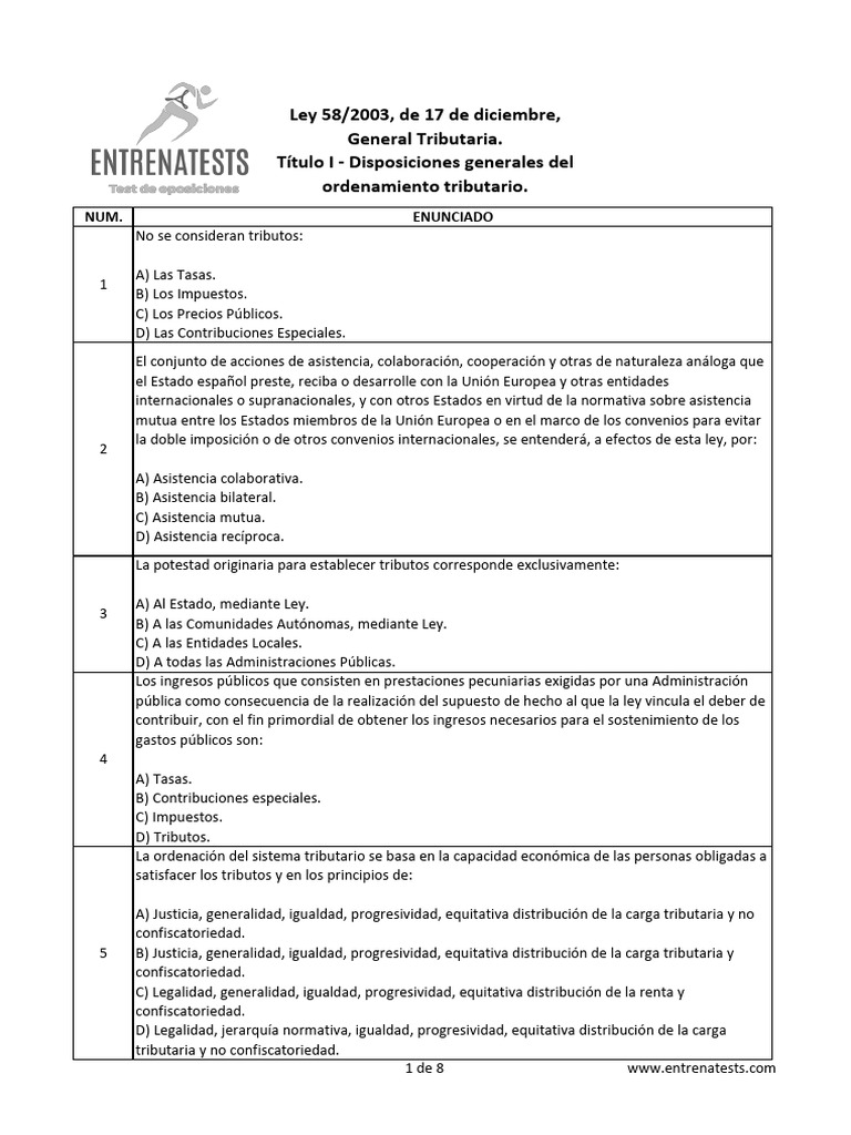Test TITULO I LGT | PDF | Impuestos | Regulación