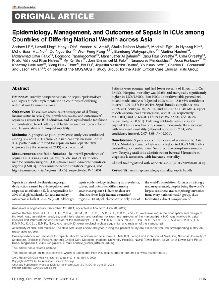 Epidemiology of Sepsis in ICUs in Asia | PDF | Sepsis | Intensive Care Unit