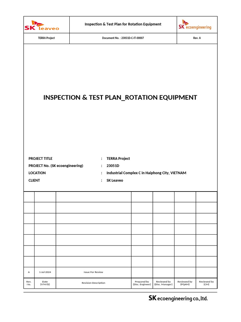 23051D-C-IT-00007_ITP for Rotation Equipment (Rev.a) | PDF | Mechanical ...