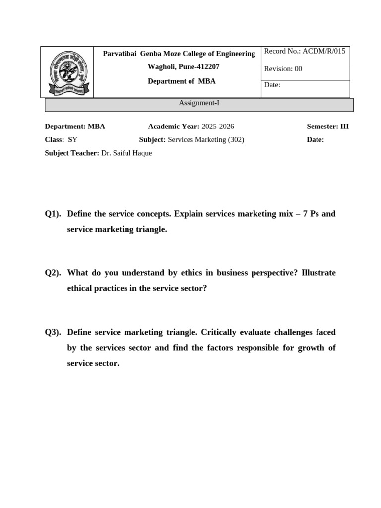 MBA Services Marketing Assignments 2025 | PDF | Marketing | Business