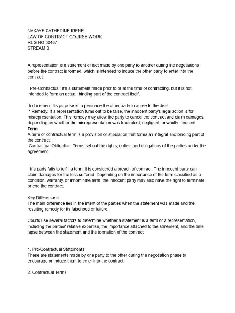 Understanding Contract Representations | PDF | Misrepresentation ...