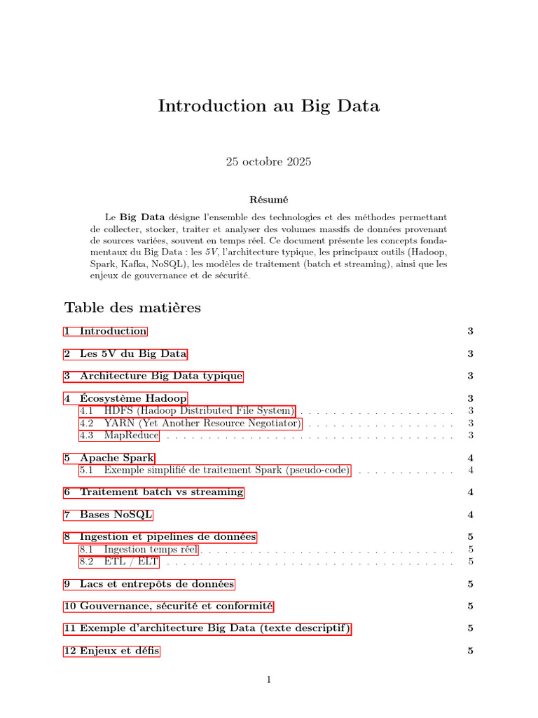 Introduction au Big Data et ses enjeux | PDF | Apache Spark | Big data