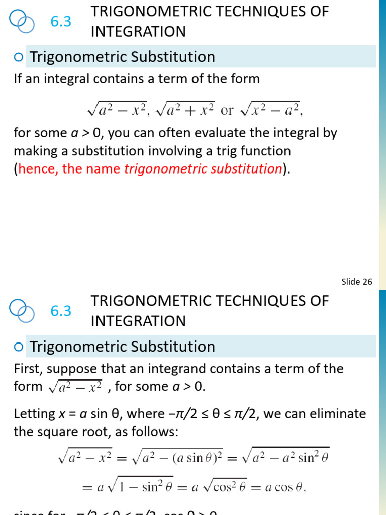 Trigonometric Substitution in Integration | PDF | Integral | Trigonometry