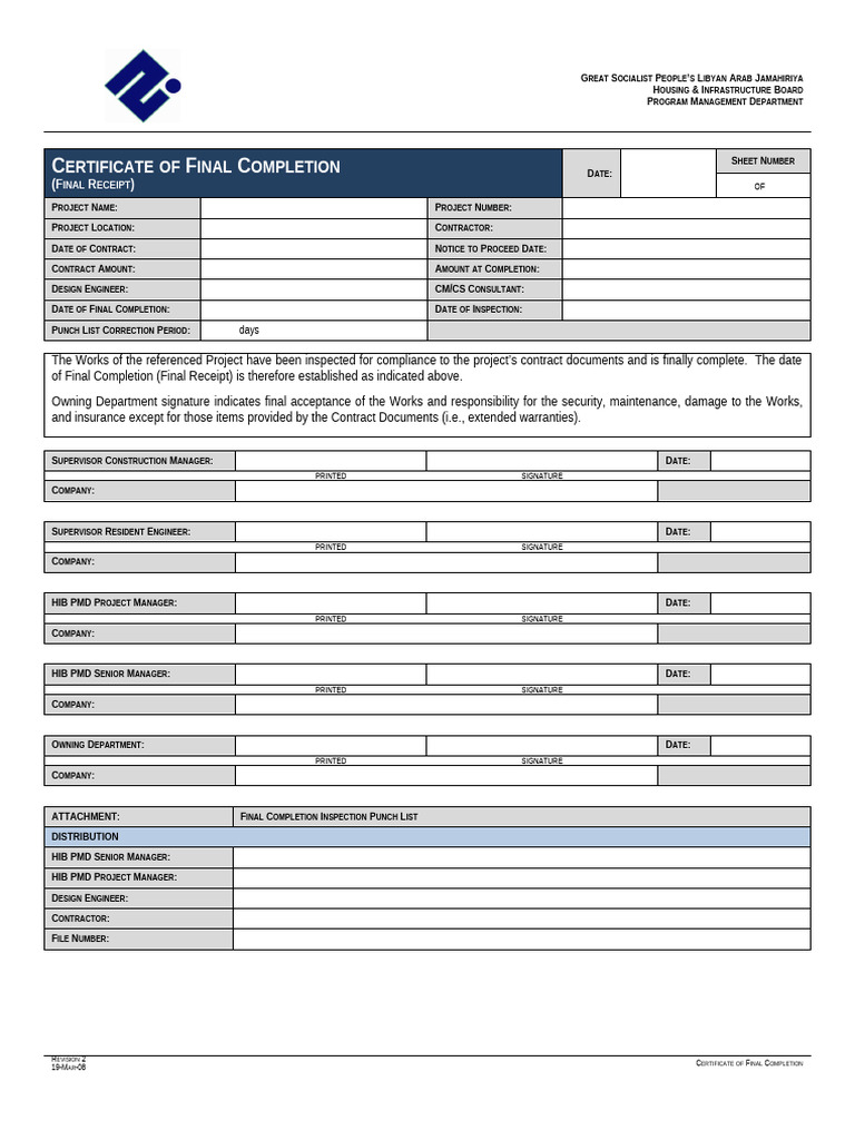 Final Completion Certificate Template | PDF
