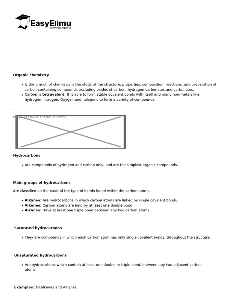 Organic Chemistry Notes for Form 3 | PDF | Alkene | Alkane