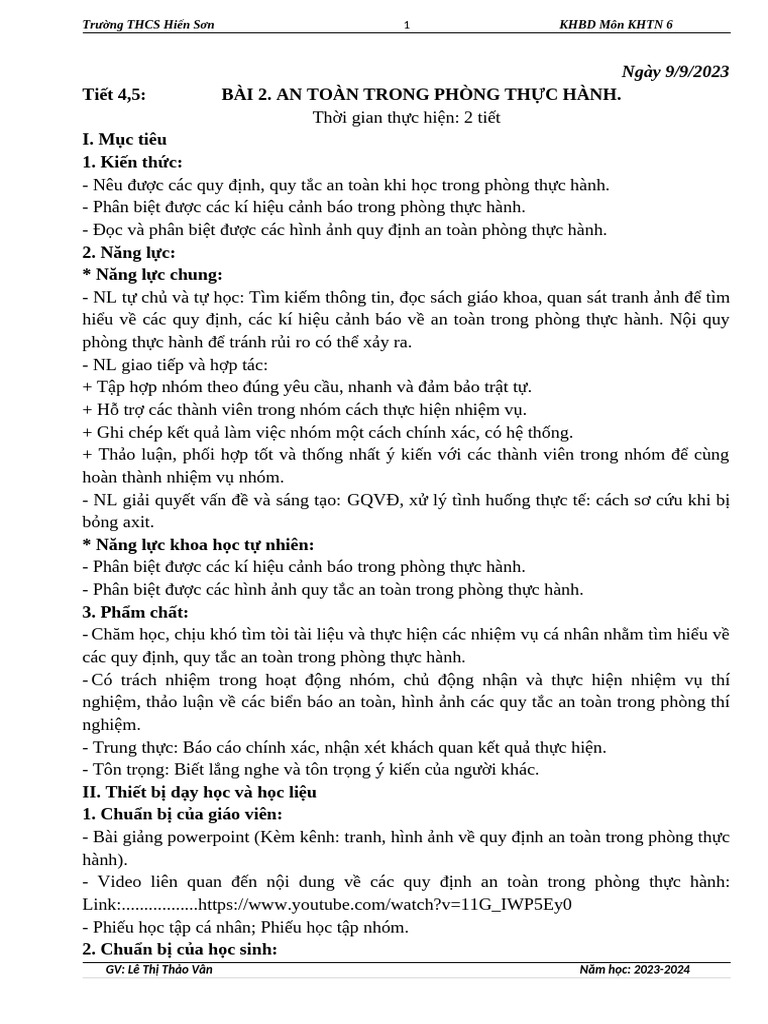 KHTN 6 Bai 2 Tiet 4-5 | PDF