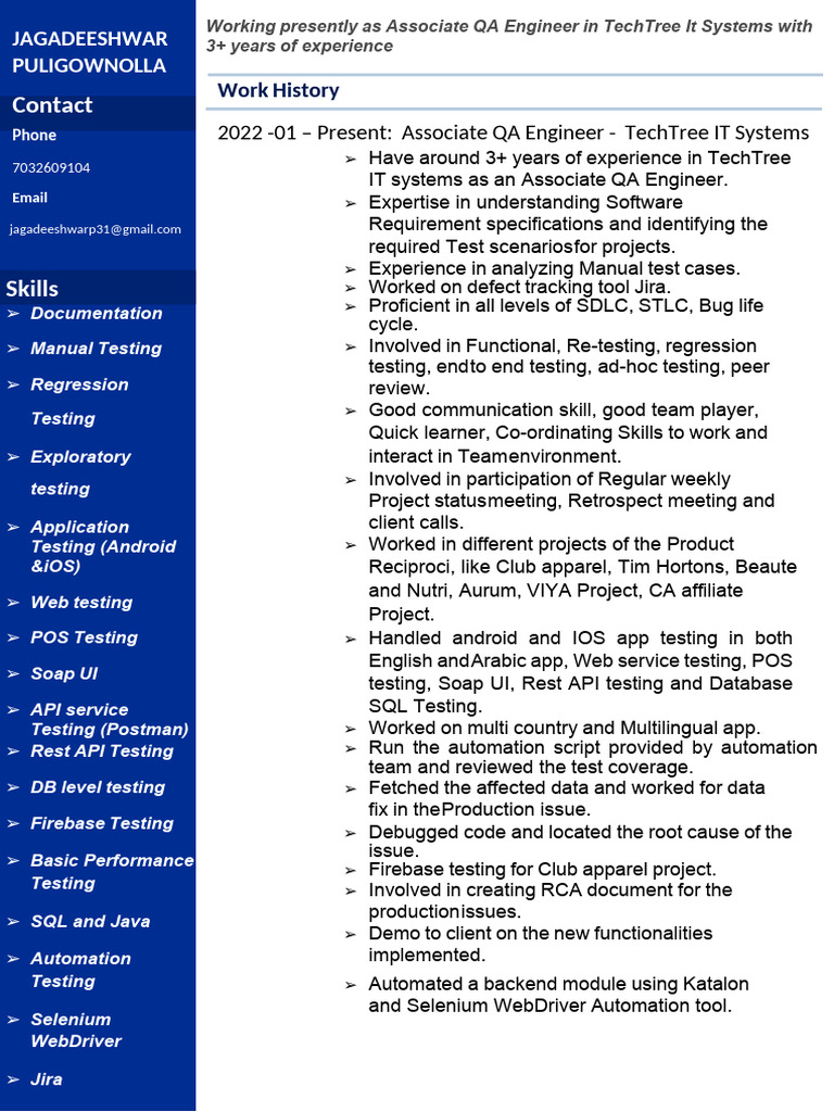 Associate QA Engineer with 3+ Years Experience | PDF | Selenium ...