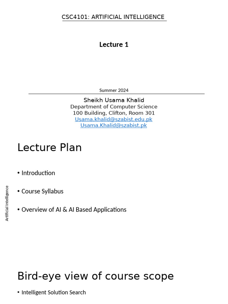 AI Course Overview for Summer 2024 | PDF | Artificial Intelligence ...