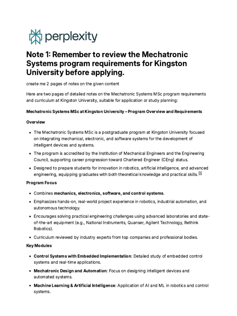 Mechatronic Systems MSc Overview at Kingston | PDF | Mechatronics ...
