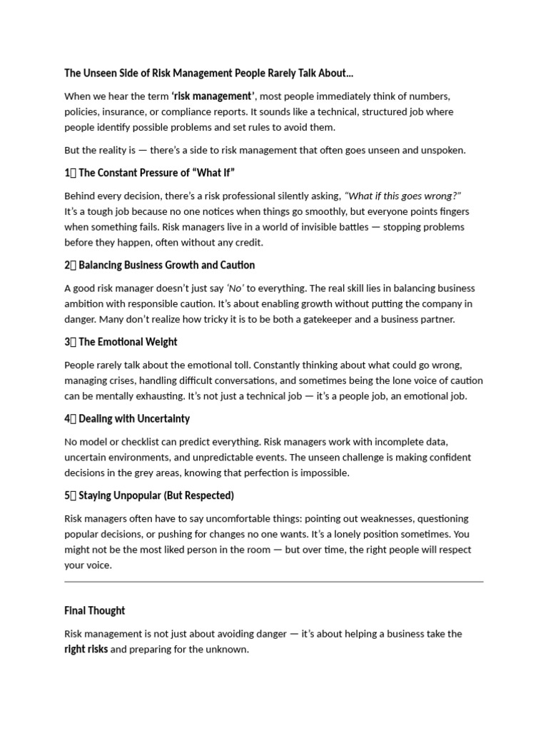 The Unseen Side of Risk Management People Rarely Talk About PDF