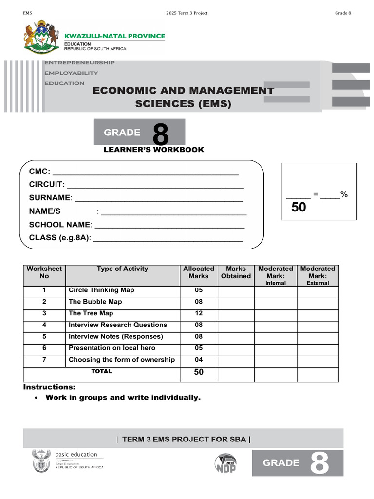 Grade 8 EMS Term 3 Project 2025 | PDF
