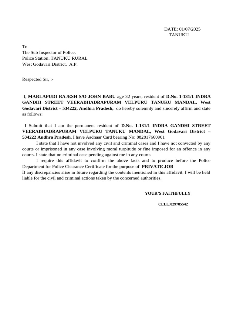 PVC Application Affidavit for Clearance | PDF