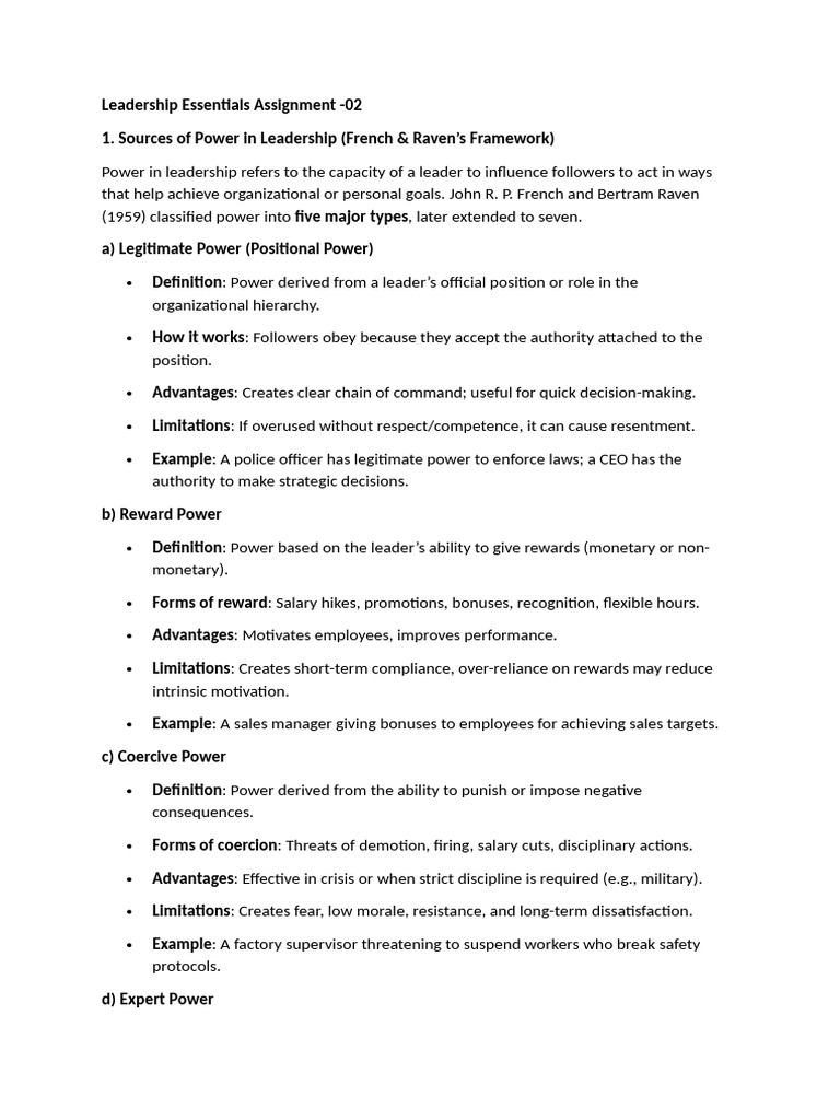 Leadership Power Types and Approaches | PDF | Power (Social And ...