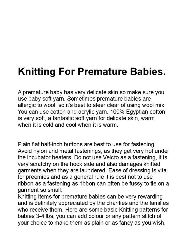Knitting For Premature Babies PDF Knitting Textile Arts