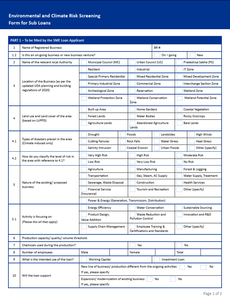 Application - Environmental and Climate Risk Screening Form For Sub ...