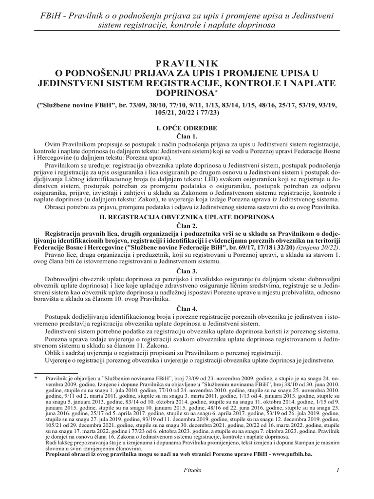 Pravilnik o Podnosenju Prijava U Jedinstveni Sistem Naplate Doprinosa | PDF