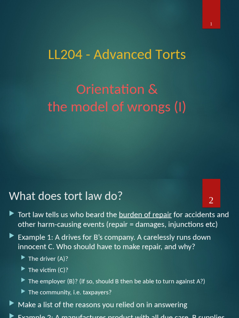 Seminar 1 (New) - The Model of Wrongs (I) (1) | PDF | Tort | Justice