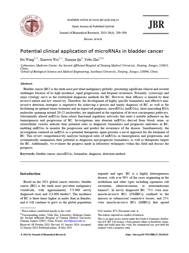 MicroRNAs as Biomarkers in Bladder Cancer | PDF | Micro Rna | Cancer