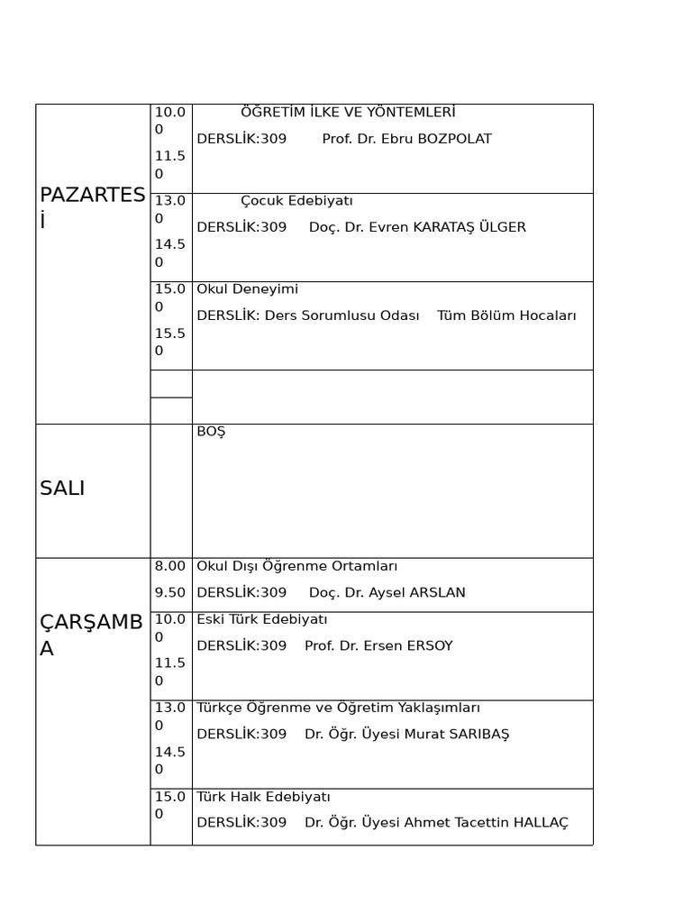 Ders Programi | PDF
