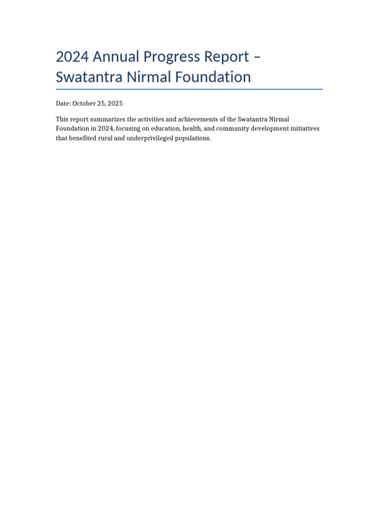 2024 Progress Report: Swatantra Nirmal Foundation | PDF