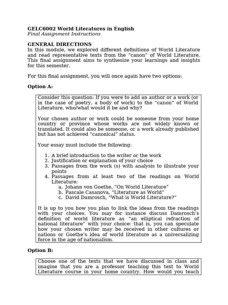 GELC6002 Final Assignment Instructions | PDF | The Tale Of Genji ...