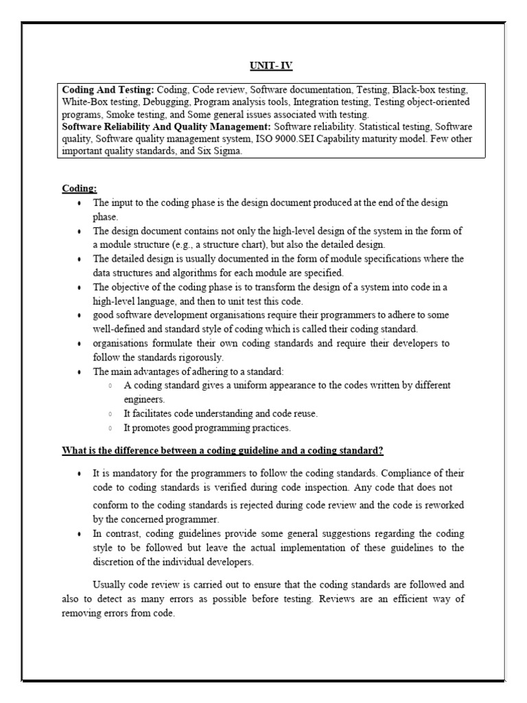 Coding Standards and Review Techniques | PDF | Software Testing ...