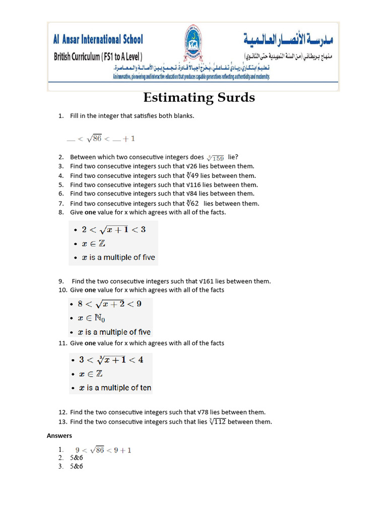 Estimating Surds Between Integers | PDF