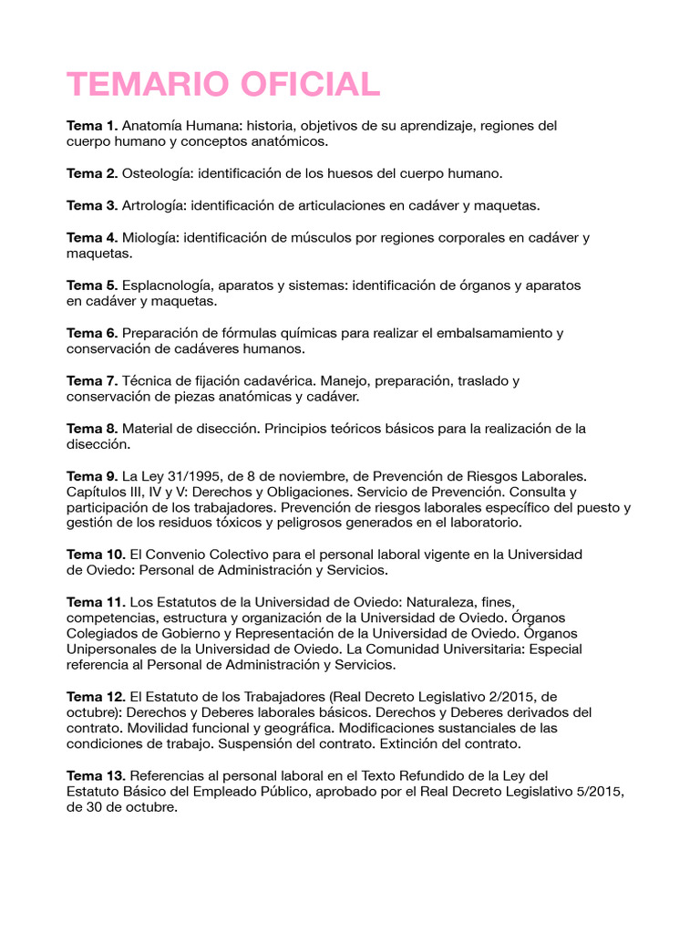 Temario Oficial Oposiciones | PDF