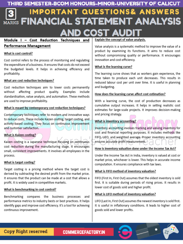 Cost Control and Financial Analysis Guide | PDF | Working Capital | Audit