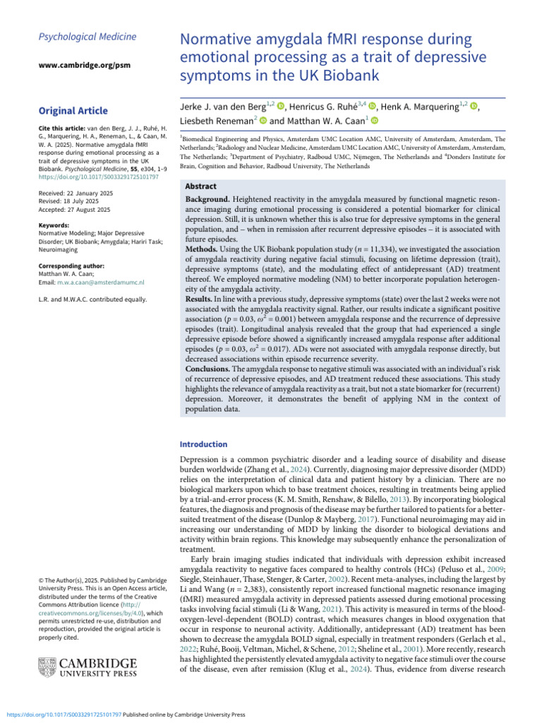 Normative Amygdala Fmri Response During Emotional Processing As A Trait ...