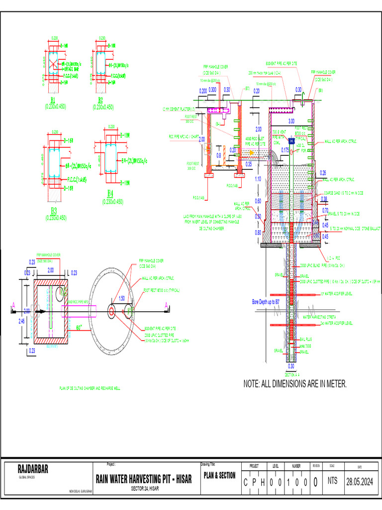 Rainwater Harvesting Pit Plan & Section | PDF | Materials | Building ...