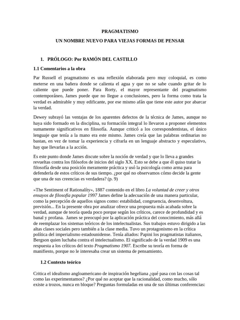 Pragmatismo: Reflexiones de James y Rorty | PDF | Pragmatismo | Verdad