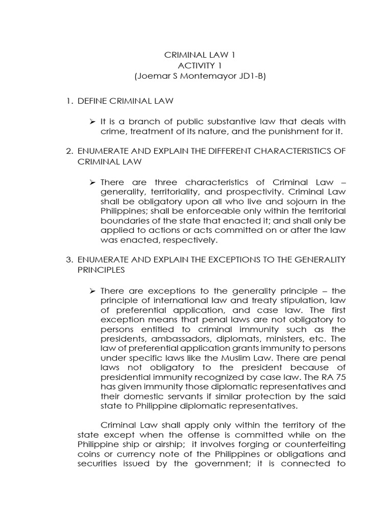 Overview of Philippine Criminal Law Principles | PDF | Crimes | Crime ...