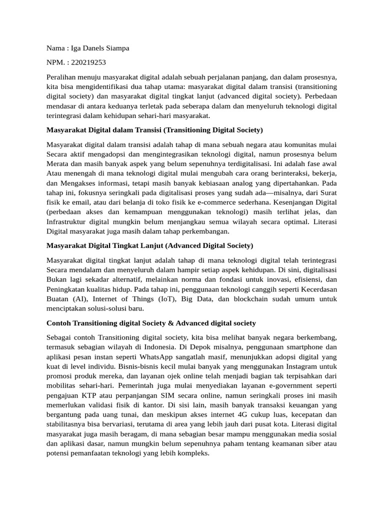 Perbandingan Masyarakat Digital Transisi dan Lanjut | PDF
