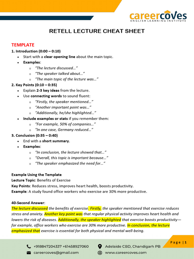 Retell Lecture Cheat Sheet Guide | PDF