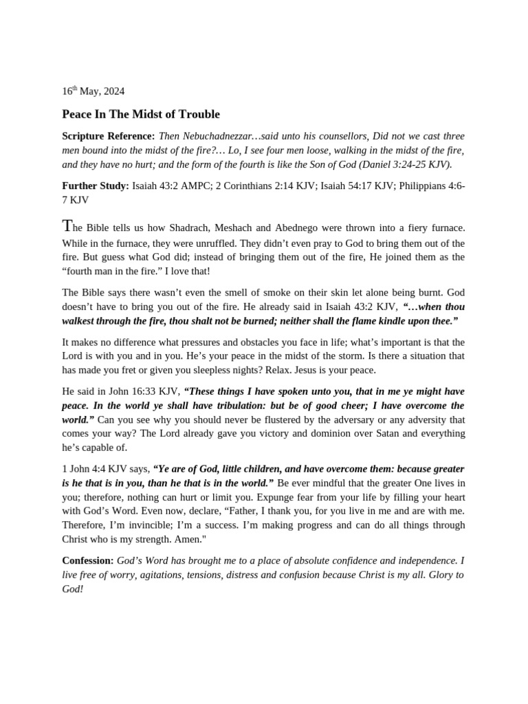 Peace in The Midst of Trouble | PDF